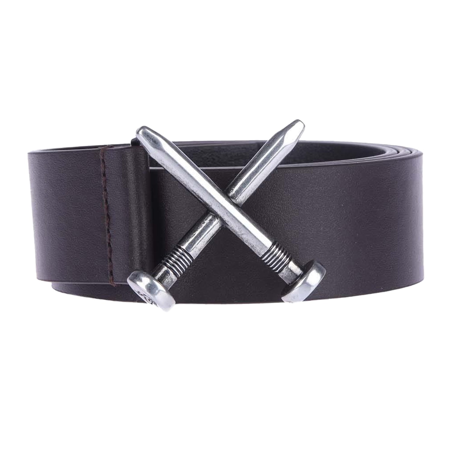 Black - Front - Off White Mens Crossed Nail Leather Belt