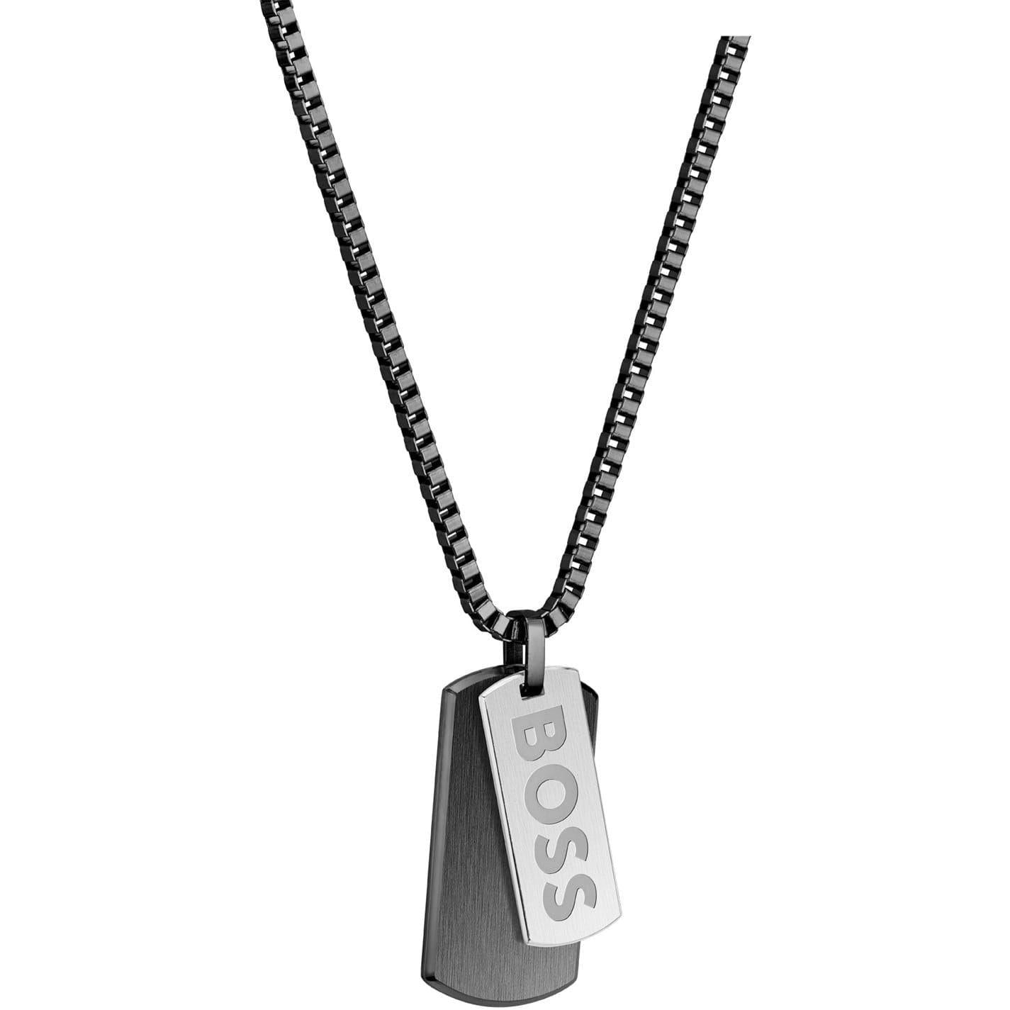 Black - Side - Boss Mens Black Ion Plating Necklace