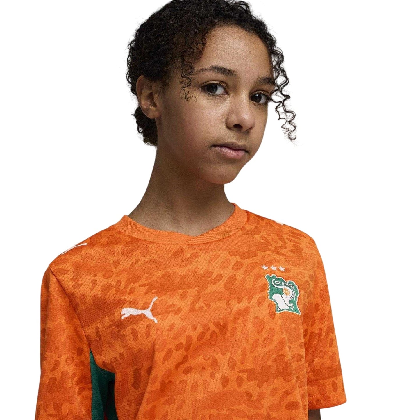 Orange-Green - Side - Puma Childrens-Kids World Cup 2026 Ivory Coast FC Football Shirt