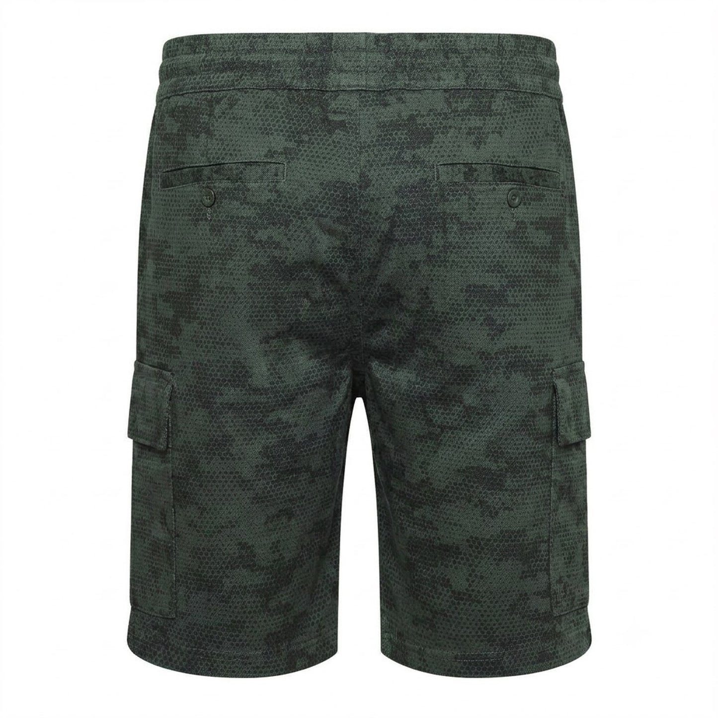 Deep Olive - Back - Crosshatch Mens Janscore All-Over Print Cargo Shorts