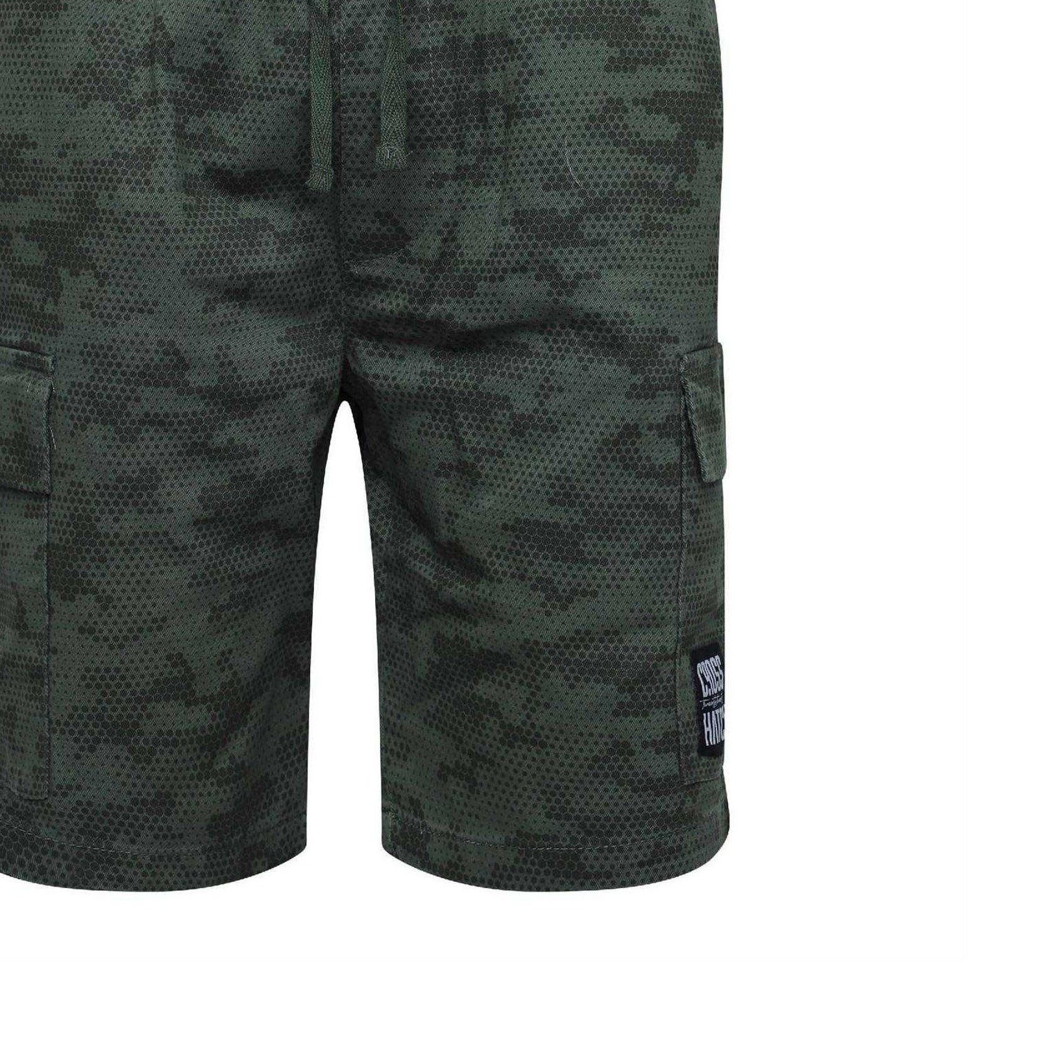 Deep Olive - Side - Crosshatch Mens Janscore All-Over Print Cargo Shorts