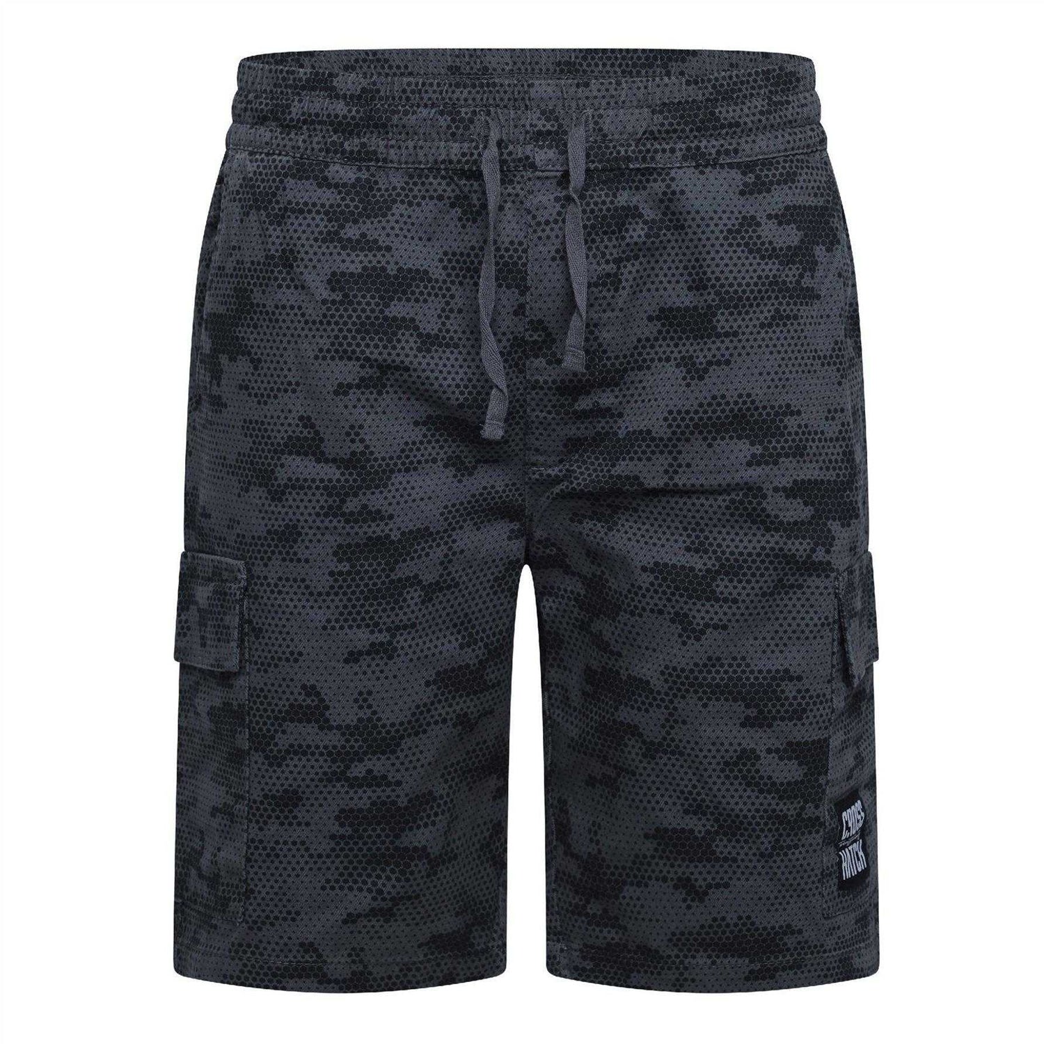 Dark Grey - Front - Crosshatch Mens Janscore All-Over Print Cargo Shorts
