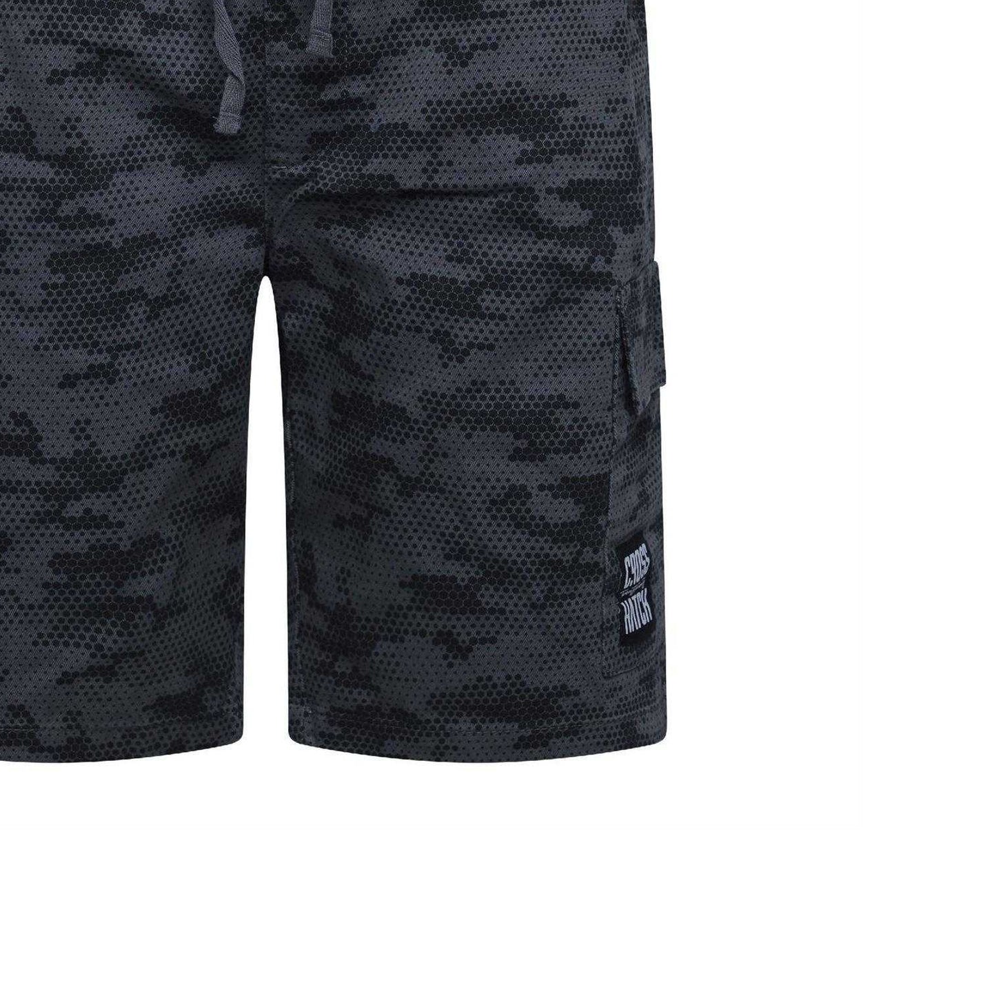 Dark Grey - Side - Crosshatch Mens Janscore All-Over Print Cargo Shorts