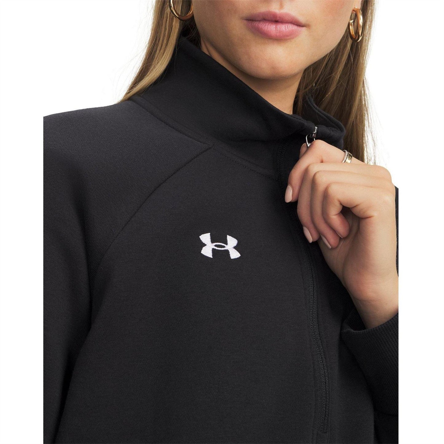 Black - Side - Under Armour Womens-Ladies Rival Half Zip Sweatshirt
