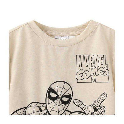 Beige - Side - Spider-Man Childrens-Kids Action Pose Cotton T-Shirt