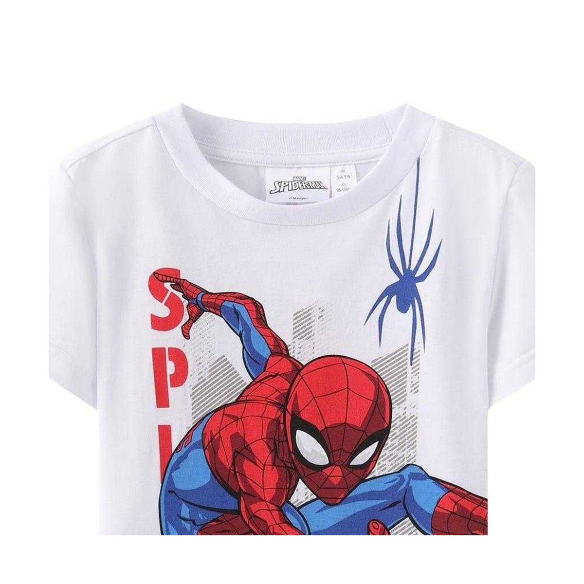 White - Side - Spider-Man Childrens-Kids Cotton T-Shirt