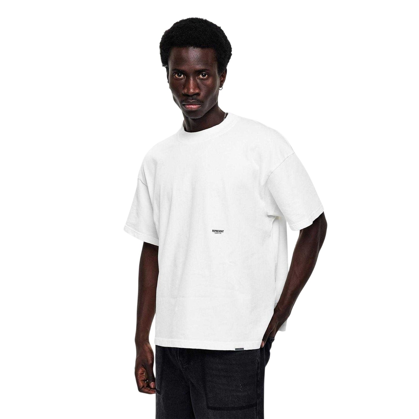White - Side - Represent Mens Owners Club Oversized Short-Sleeved T-Shirt