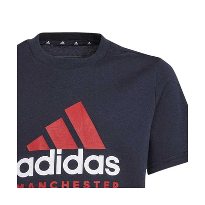 Navy - Side - Adidas Childrens-Kids Manchester United Cotton T-Shirt