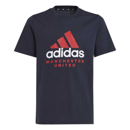 Navy - Front - Adidas Childrens-Kids Manchester United Cotton T-Shirt