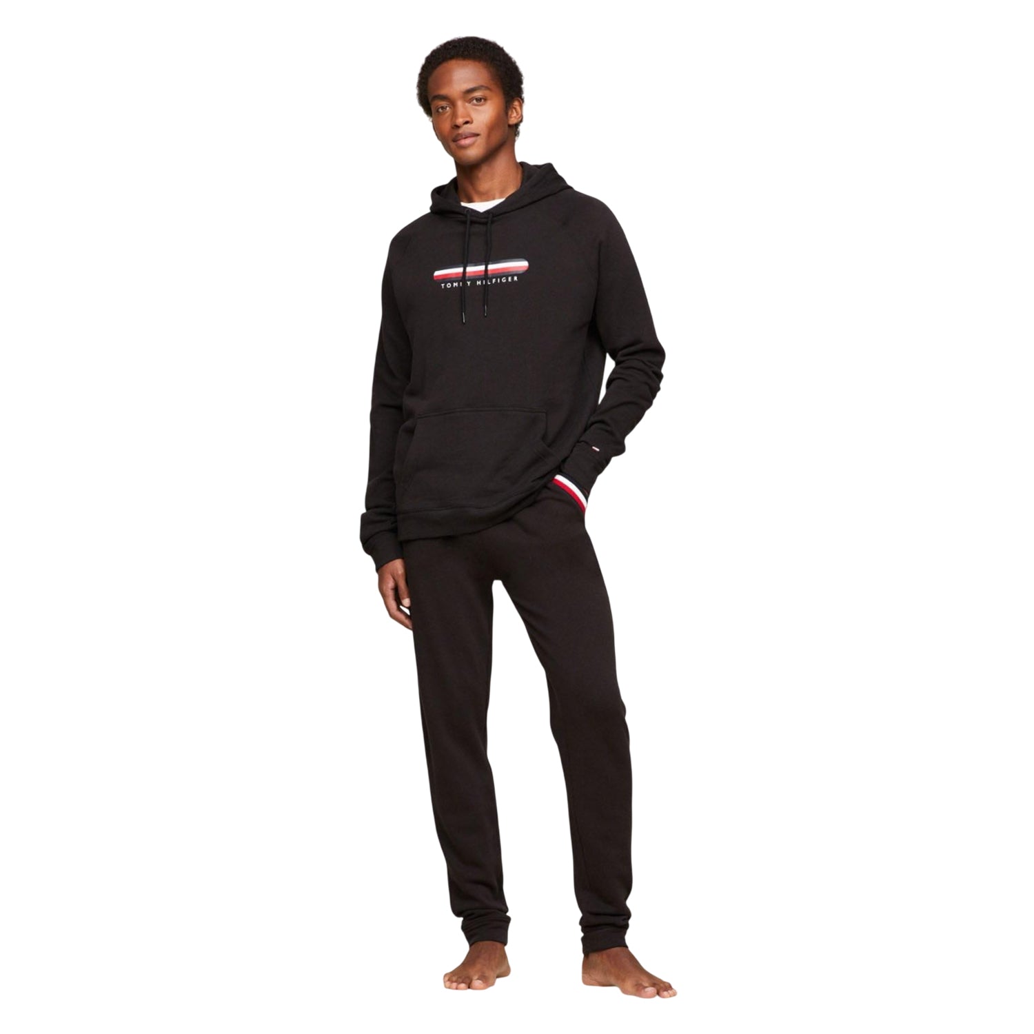 Black - Close up - Tommy Hilfiger Mens Lounge Logo Hoodie