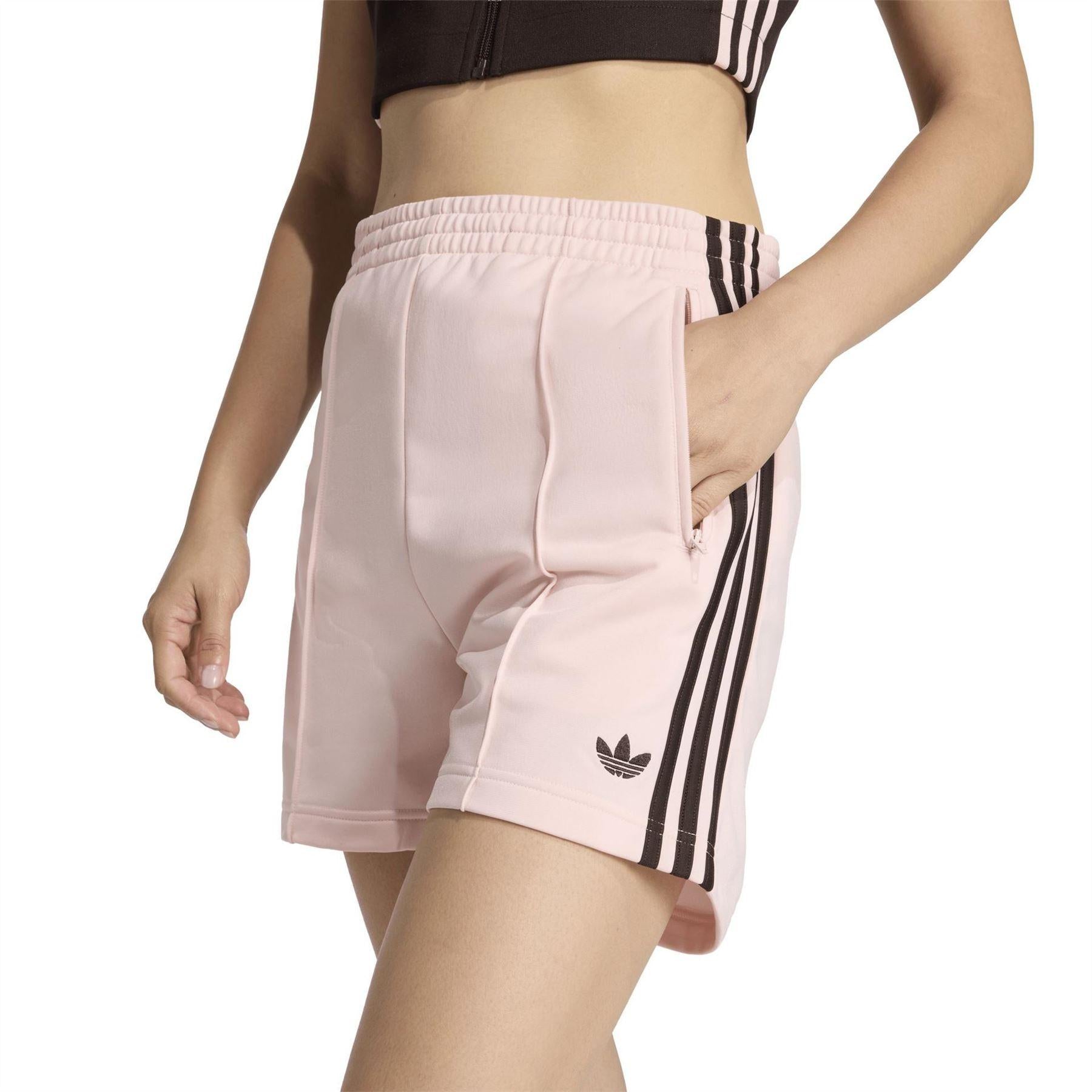 Pink - Side - Adidas Womens-Ladies Firebird Trefoil Classic Shorts