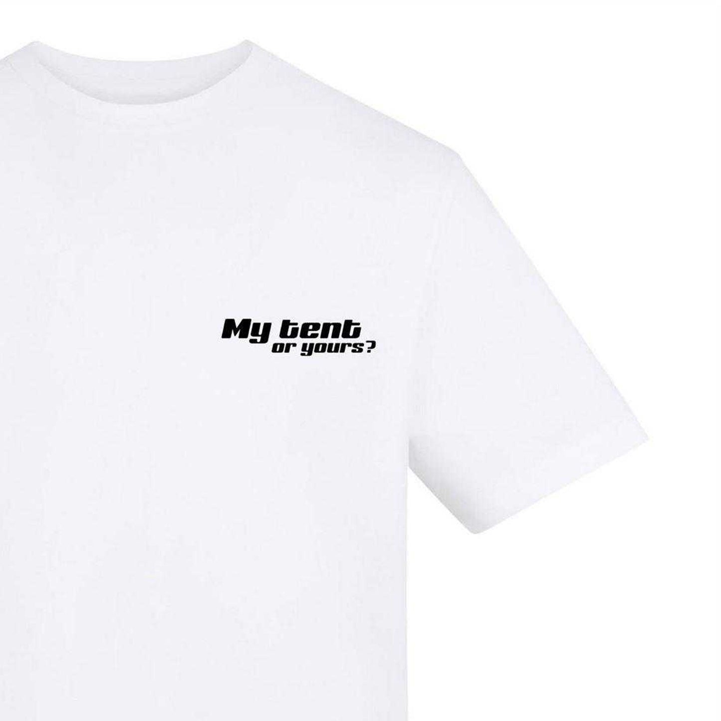 White - Side - AWD Mens My Tent Or Yours? T-Shirt