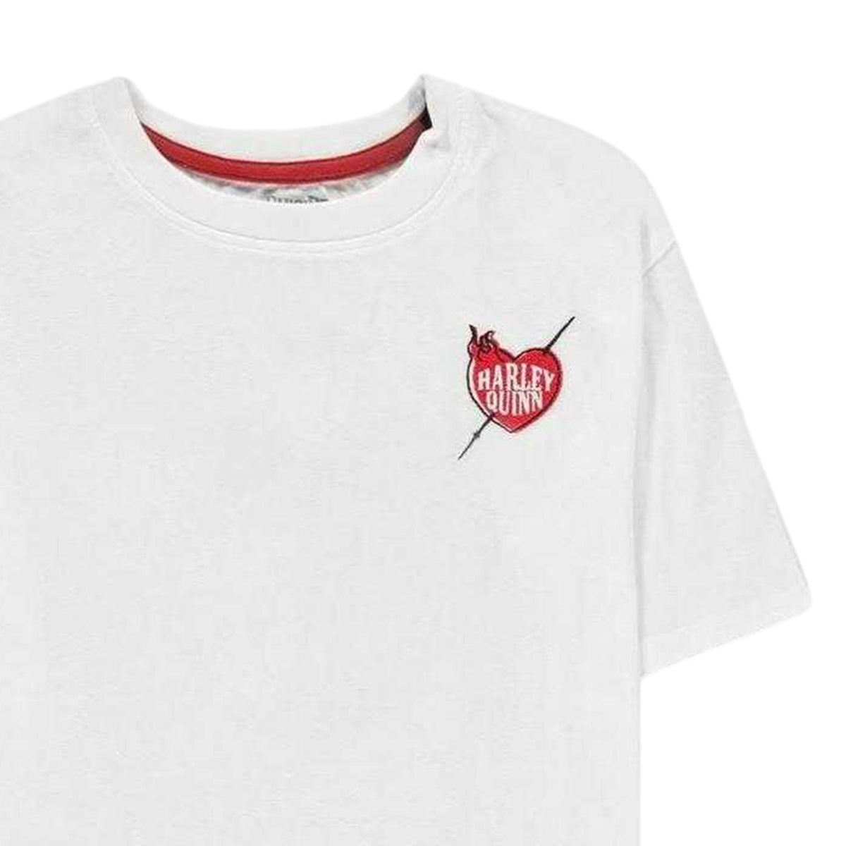 White - Side - Harley Quinn Womens-Ladies Heart Jersey T-Shirt