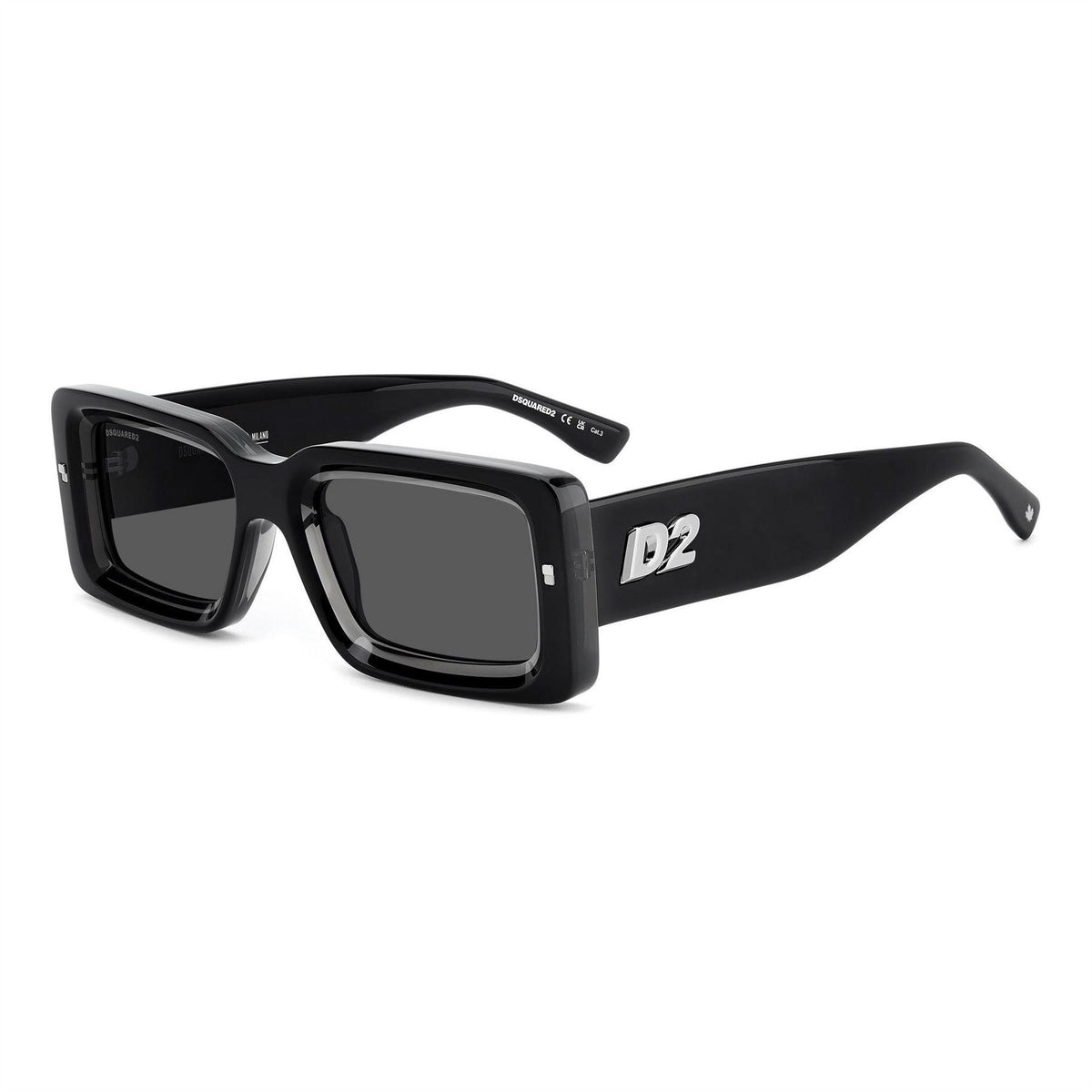 Black-Grey - Front - DSquared2 Mens Rectangular Sunglasses