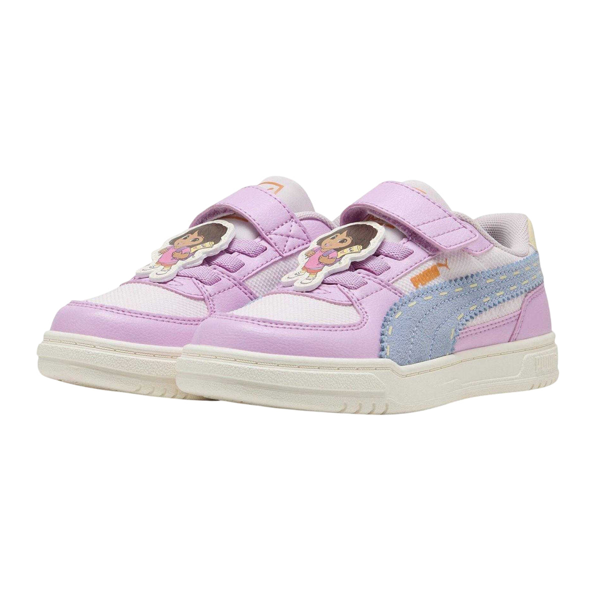 Mauve-Blue-Pink - Side - Puma Childrens-Kids Caven III Dora The Explorer Court Shoes
