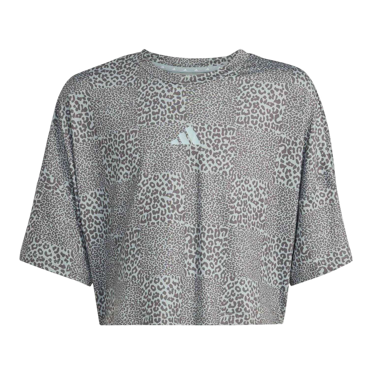 Sage-Charcoal - Front - Adidas Girls Leopard Print Crop Top