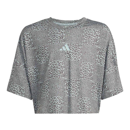 Sage-Charcoal - Front - Adidas Girls Leopard Print Crop Top