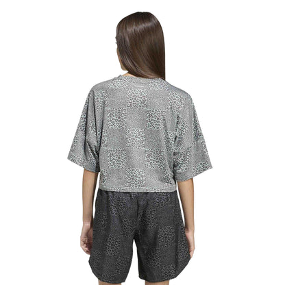 Sage-Charcoal - Back - Adidas Girls Leopard Print Crop Top