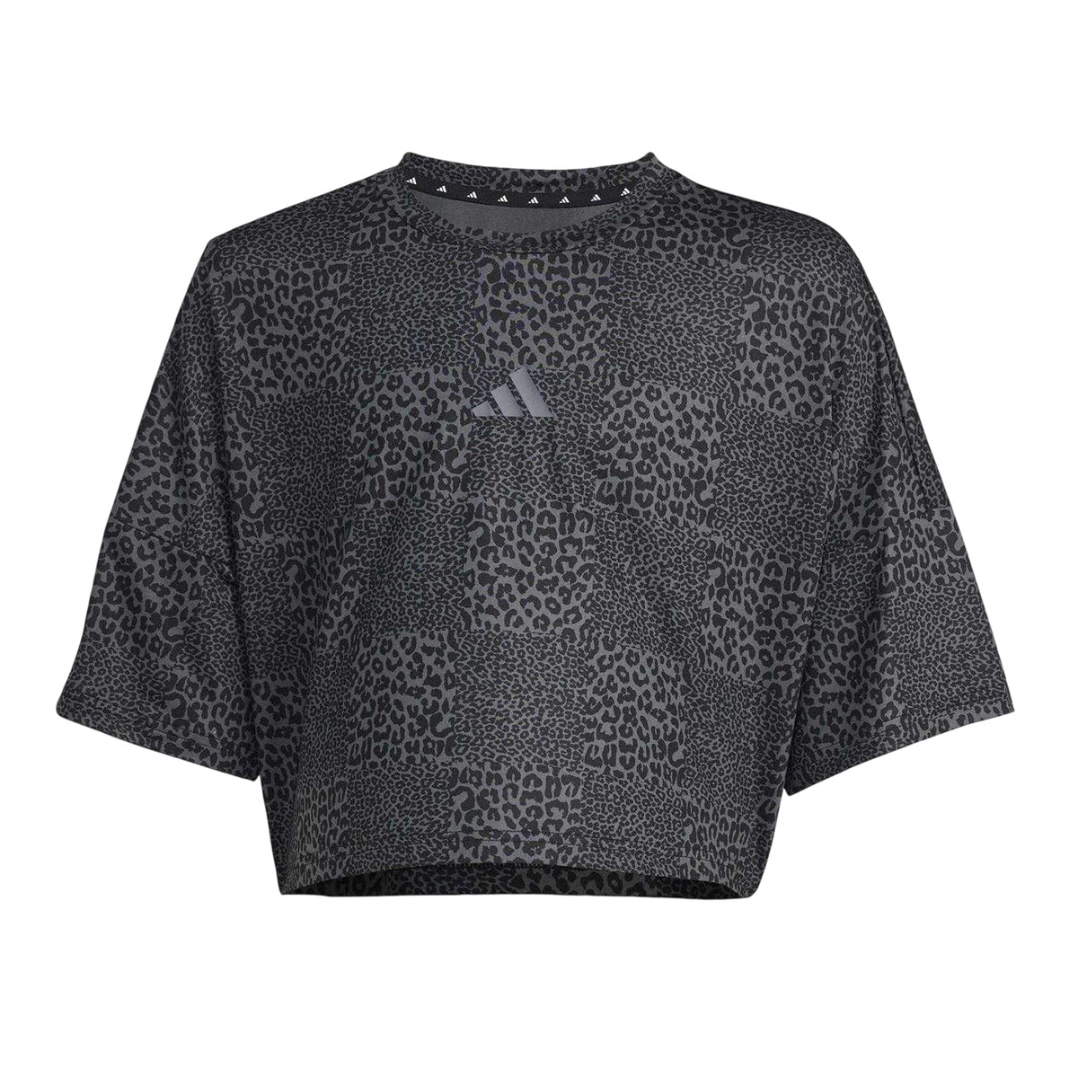 Black - Front - Adidas Girls Leopard Print Crop Top