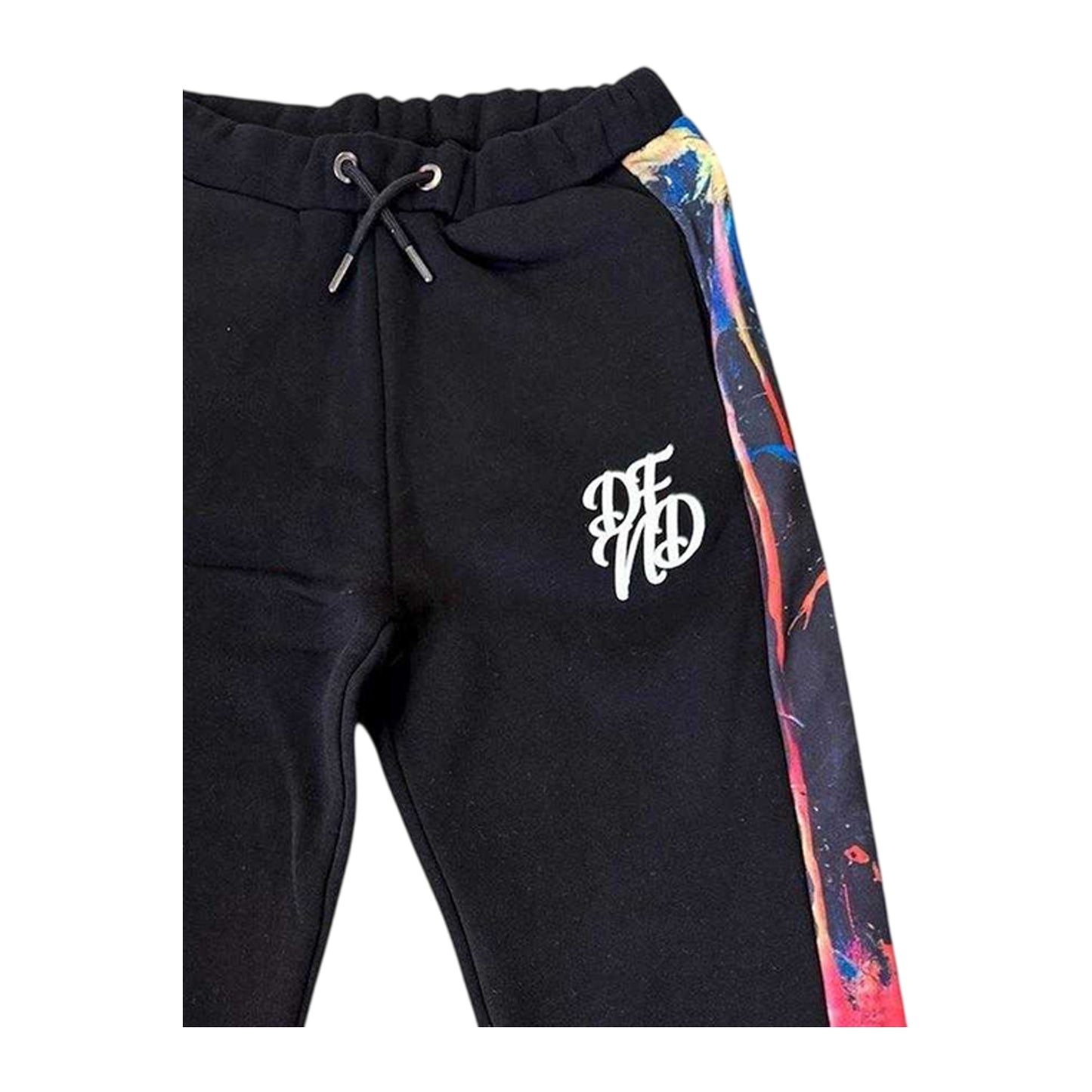Black-Multicoloured - Side - DFND London Childrens-Kids Abstract Slim Joggers