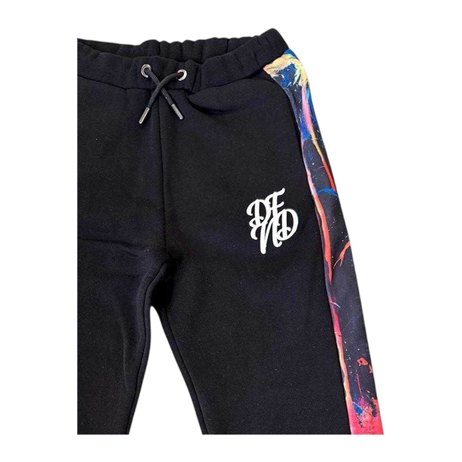 Black-Multicoloured - Side - DFND London Childrens-Kids Abstract Slim Joggers