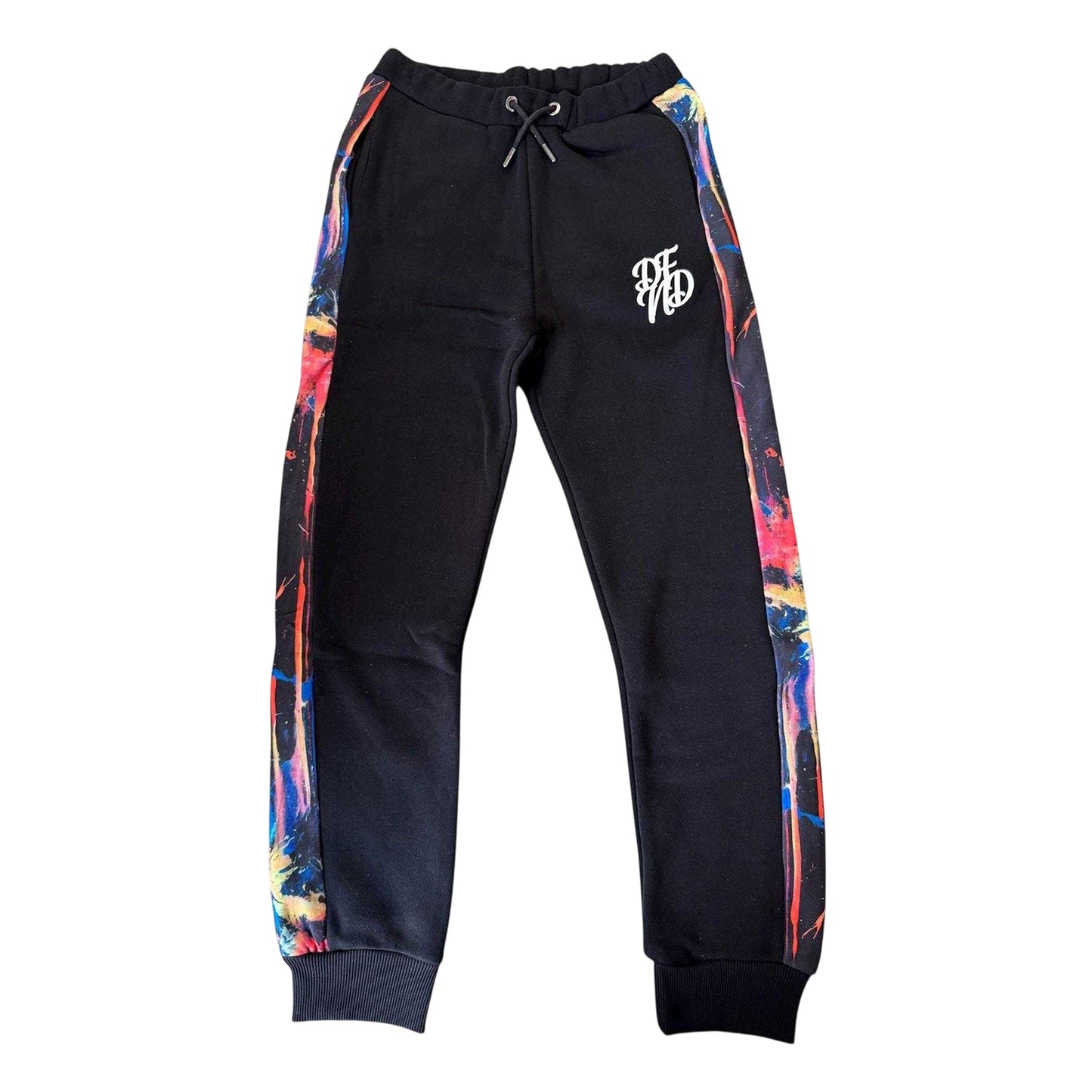 Black-Multicoloured - Front - DFND London Childrens-Kids Abstract Slim Joggers