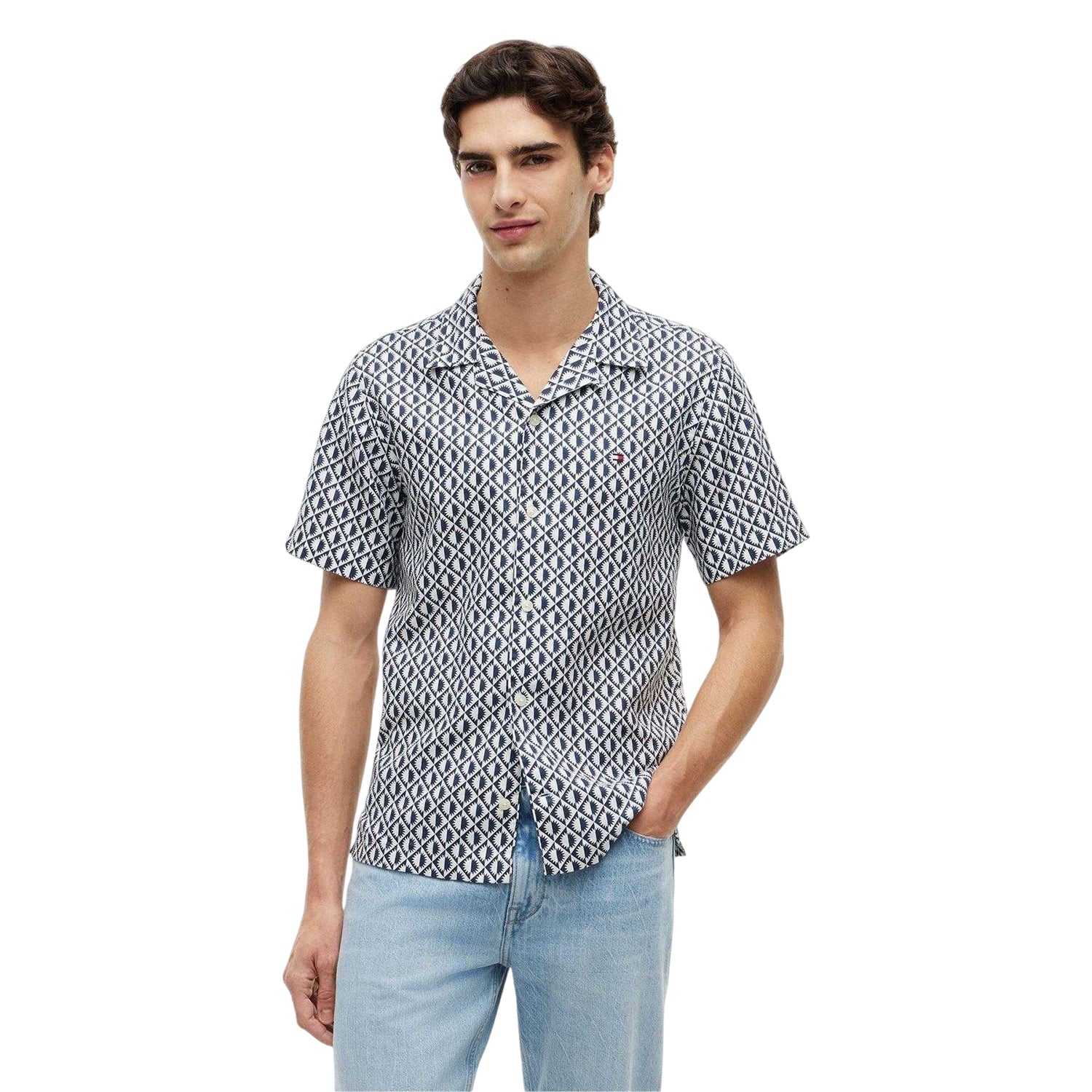 Carbon-Navy - Side - Tommy Hilfiger Mens Patterned Short-Sleeved Shirt