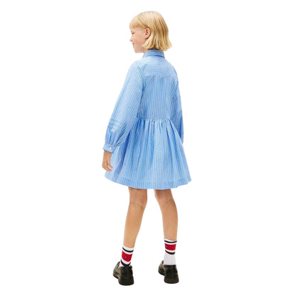Light Blue - Back - Tommy Hilfiger Girls Ithica Striped Long-Sleeved Shirt Dress