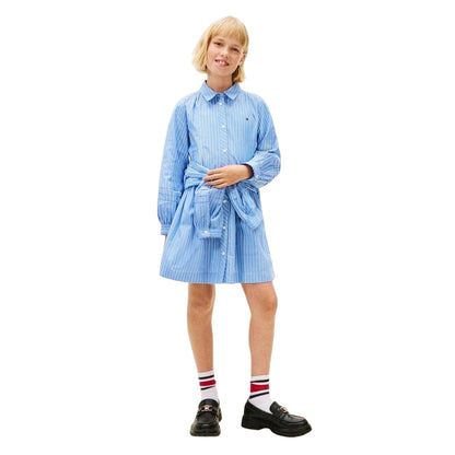 Light Blue - Side - Tommy Hilfiger Girls Ithica Striped Long-Sleeved Shirt Dress