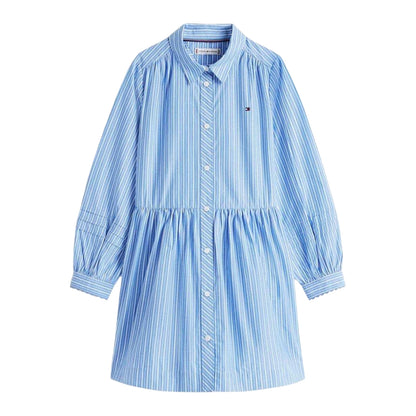 Light Blue - Front - Tommy Hilfiger Girls Ithica Striped Long-Sleeved Shirt Dress