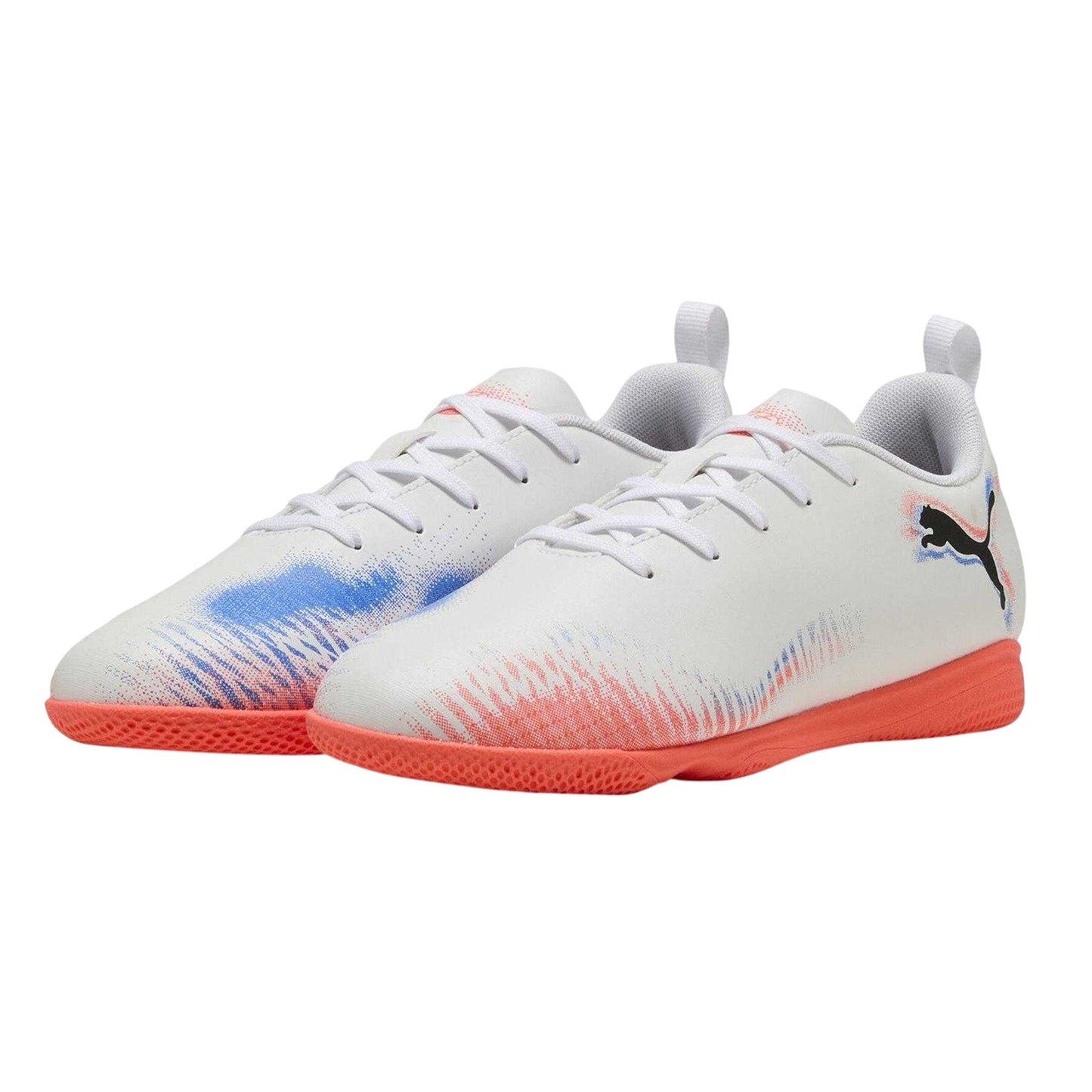 White-Black-Glowing Red - Side - Puma Childrens-Kids Future 8 Play Indoor Football Shoes