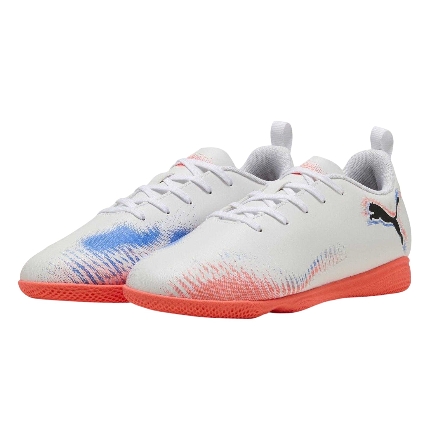 White-Black-Glowing Red - Side - Puma Childrens-Kids Future 8 Play Indoor Football Shoes