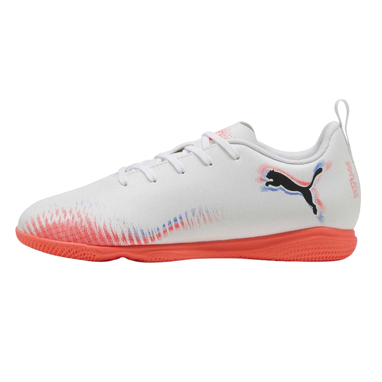 White-Black-Glowing Red - Back - Puma Childrens-Kids Future 8 Play Indoor Football Shoes