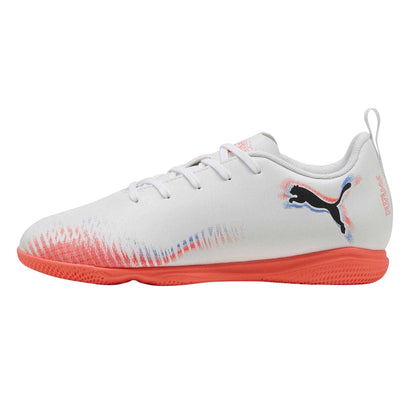 White-Black-Glowing Red - Back - Puma Childrens-Kids Future 8 Play Indoor Football Shoes