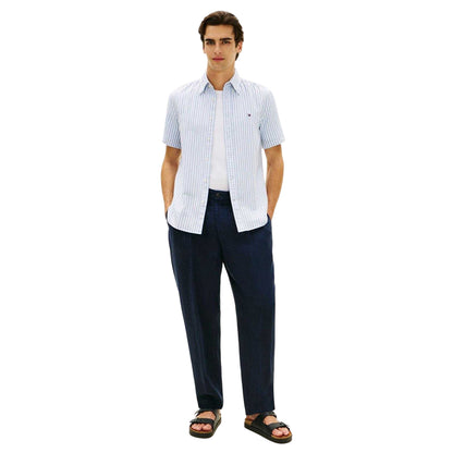 Cloud Blue - Side - Tommy Hilfiger Mens Vertical Stripe Linen Blend Shirt