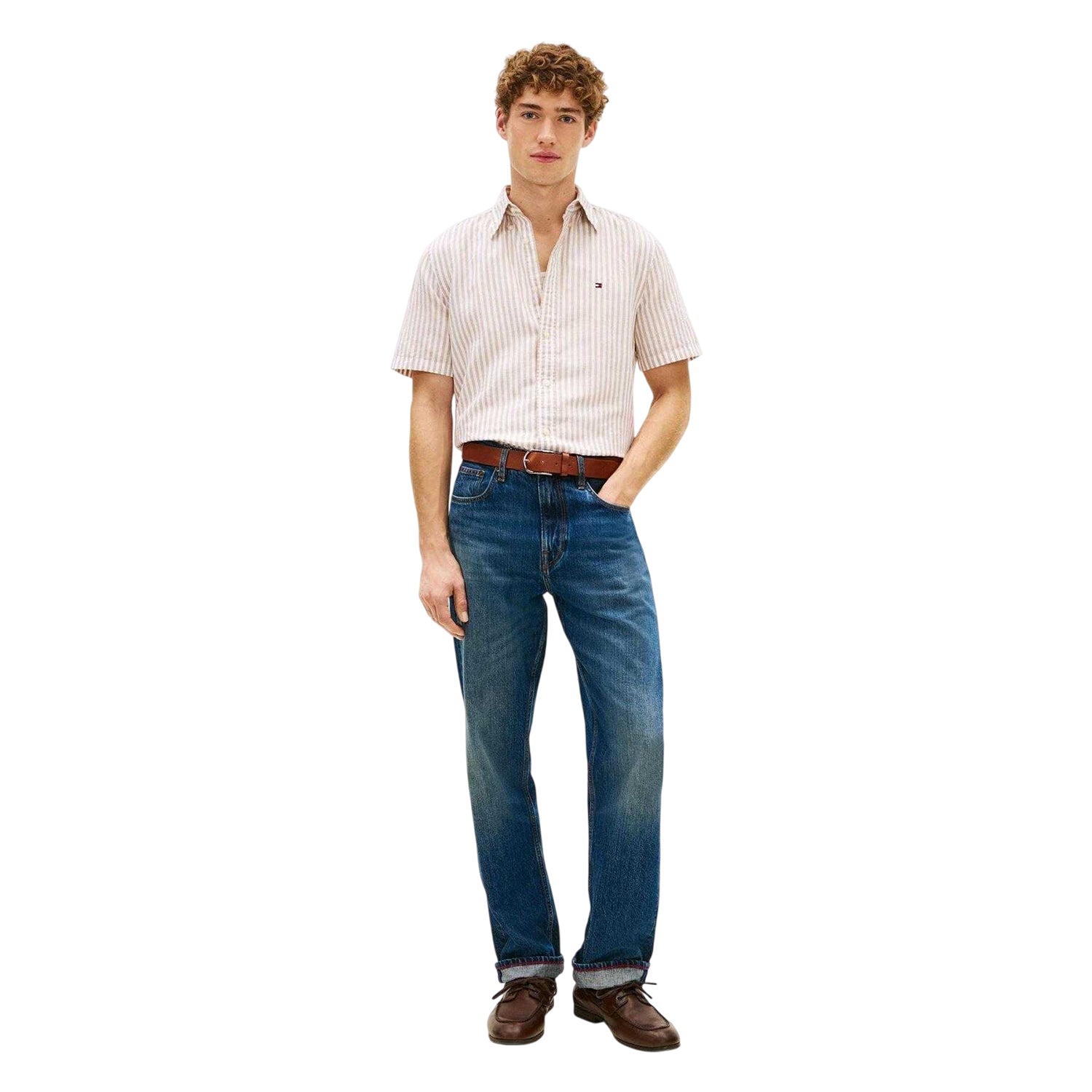 Sandlewood - Side - Tommy Hilfiger Mens Vertical Stripe Linen Blend Shirt