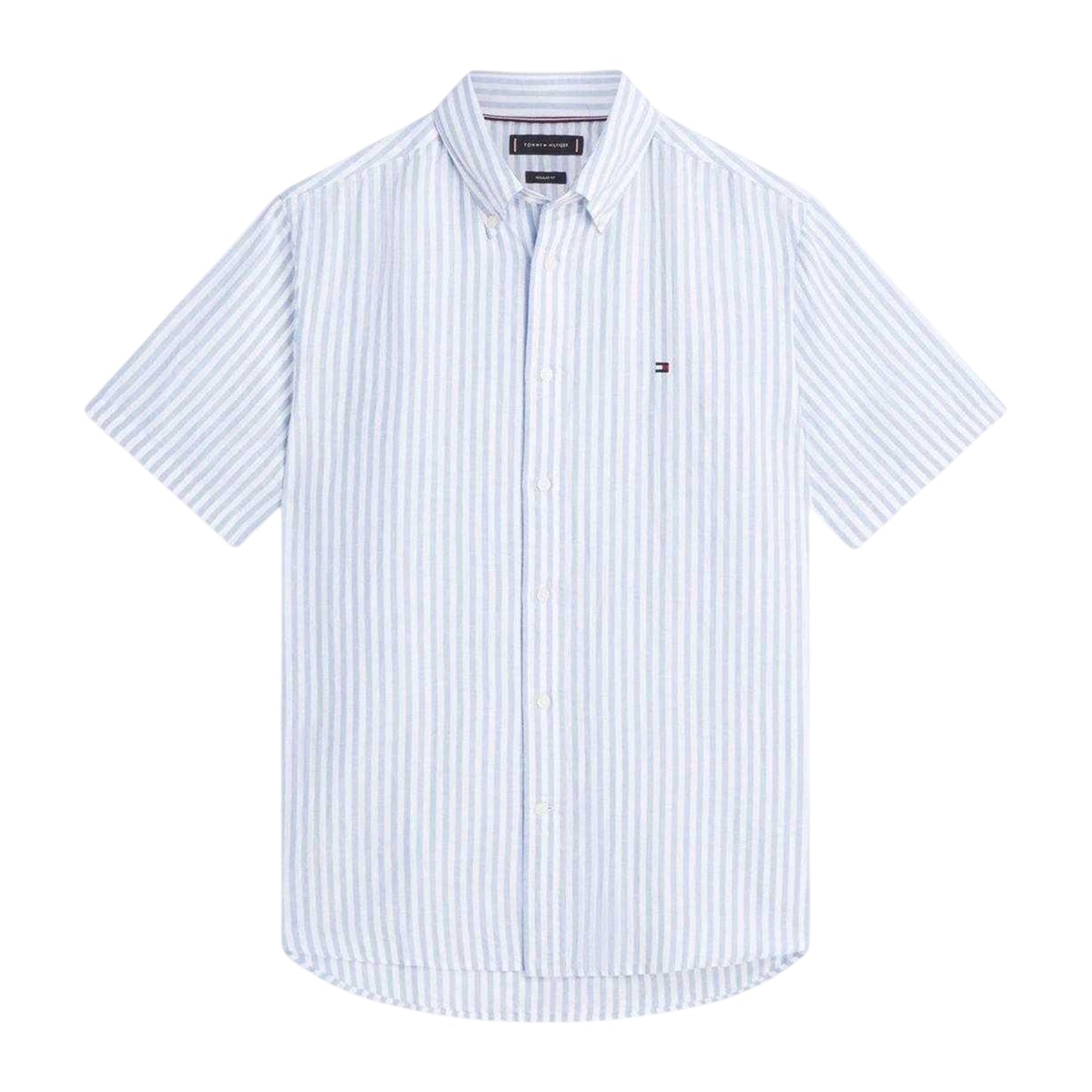 Cloud Blue - Front - Tommy Hilfiger Mens Vertical Stripe Linen Blend Shirt