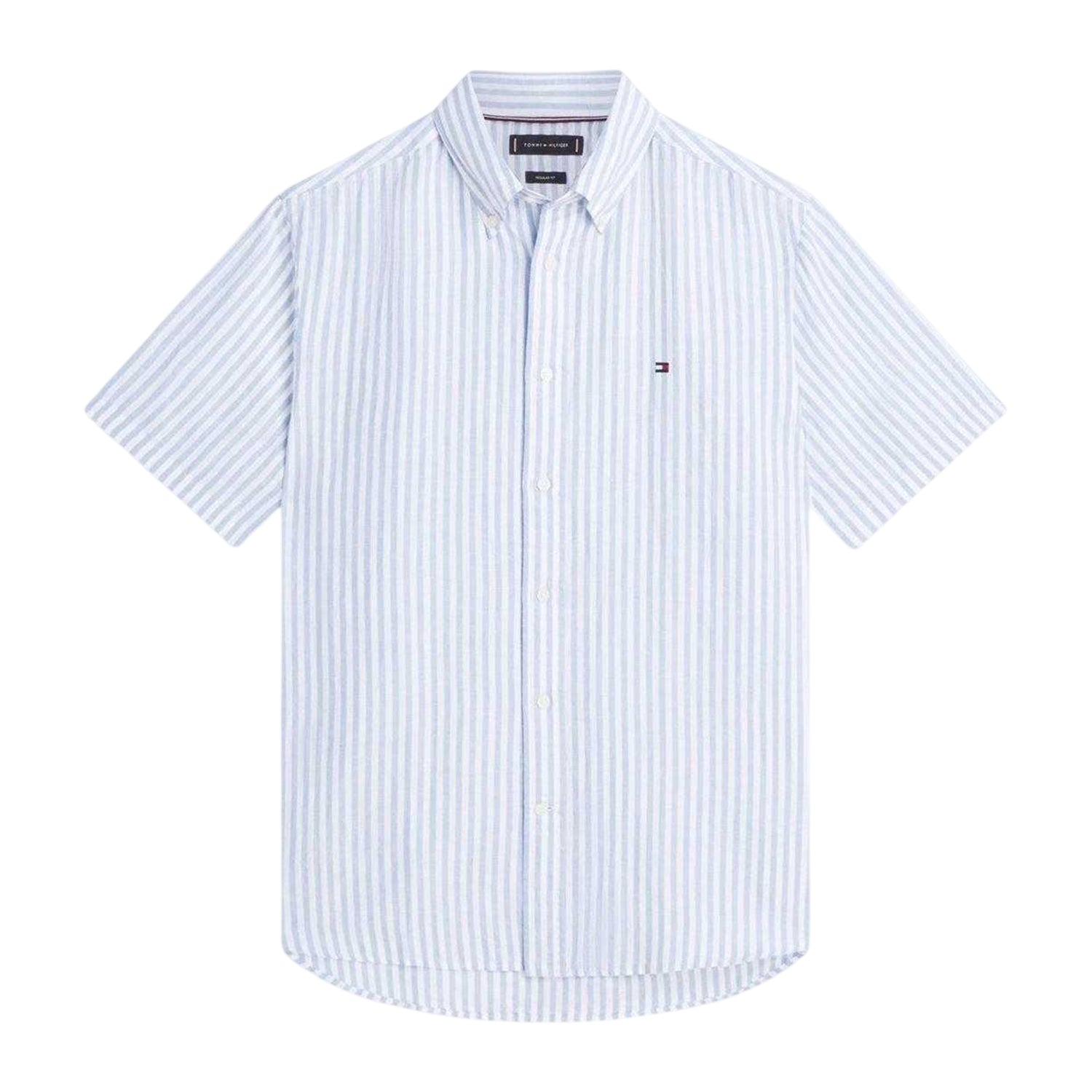 Cloud Blue - Front - Tommy Hilfiger Mens Vertical Stripe Linen Blend Shirt