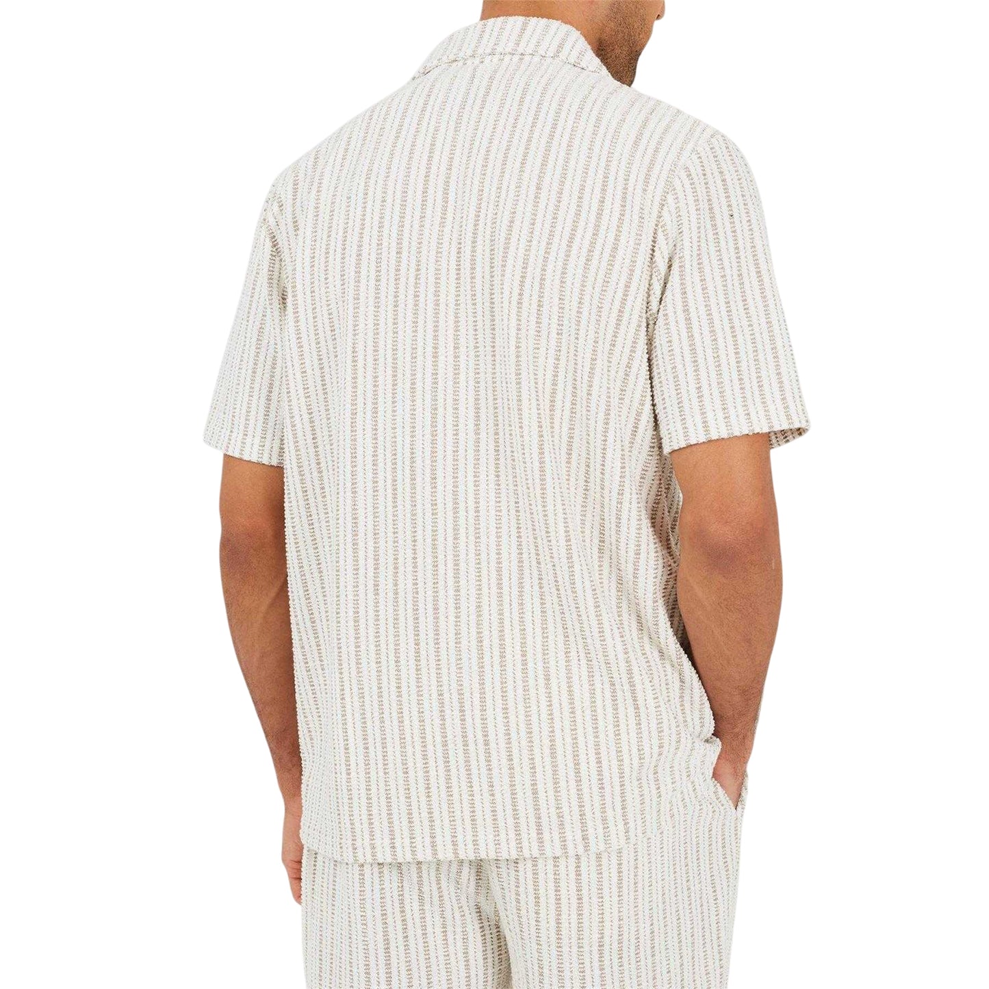 Cream-Taupe - Back - Brave Soul Mens Striped Textured Revere Collar Short-Sleeved Shirt