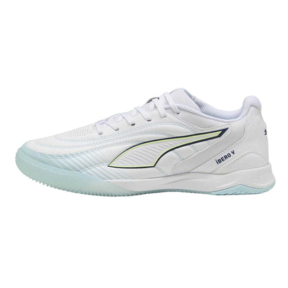 Puma White-Aqua - Side - Puma Mens Ibero V Indoor Football Shoes