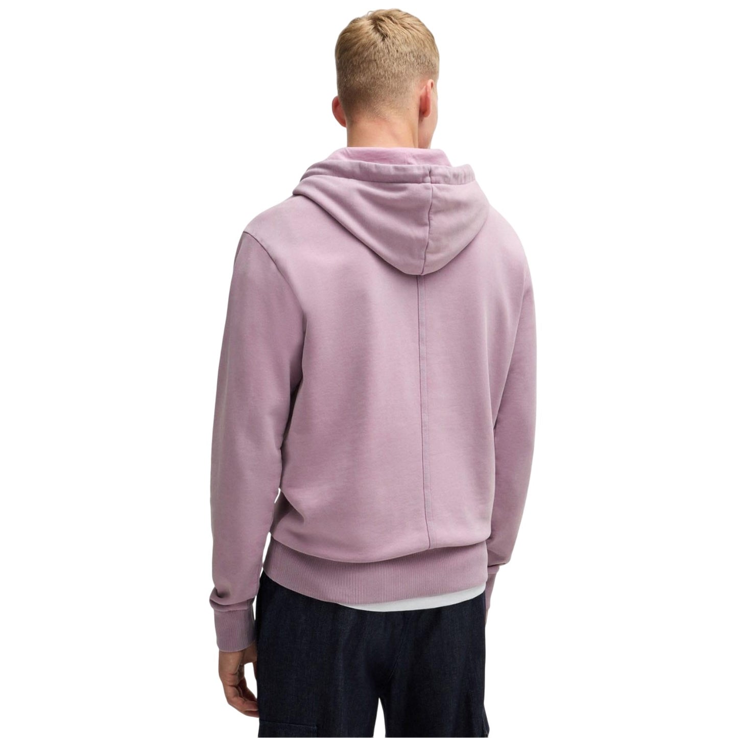 Purple - Back - Boss Mens Embroidered Logo Peached Hoodie