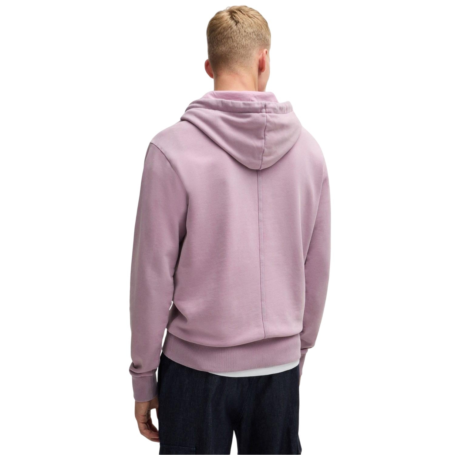Purple - Back - Boss Mens Embroidered Logo Peached Hoodie