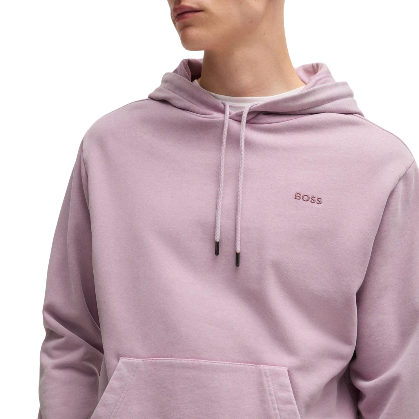 Purple - Side - Boss Mens Embroidered Logo Peached Hoodie