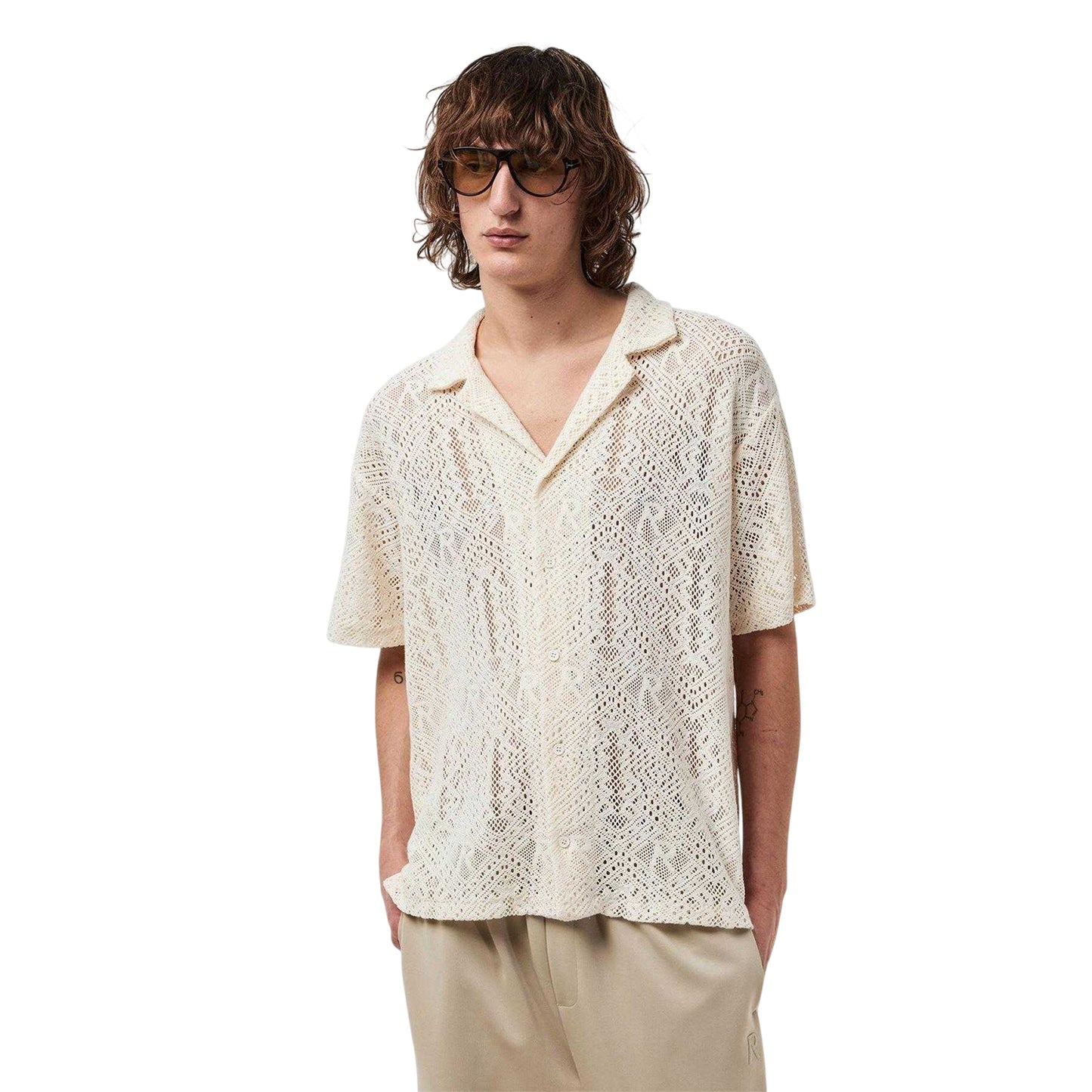 Off White - Side - Represent Mens Cotton Crochet Detail Shirt