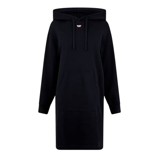 Black - Front - Diesel Womens-Ladies Ilse Midi Hooded Sweatshirt Dress