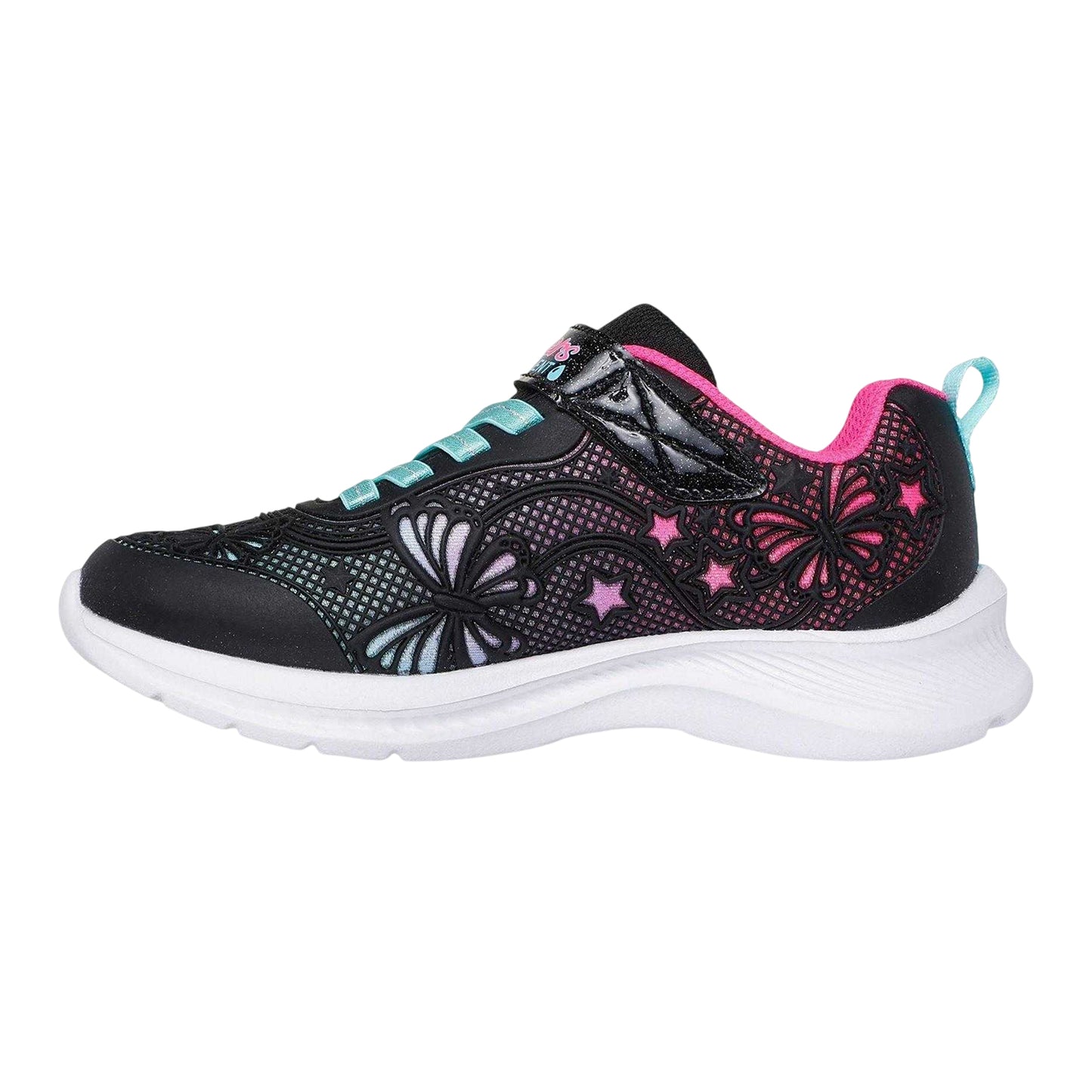 Black-Pink-Teal - Back - Skechers Girls Flower Low Cut Trainers