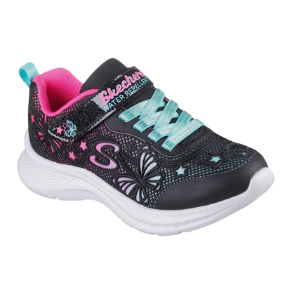 Black-Pink-Teal - Side - Skechers Girls Flower Low Cut Trainers