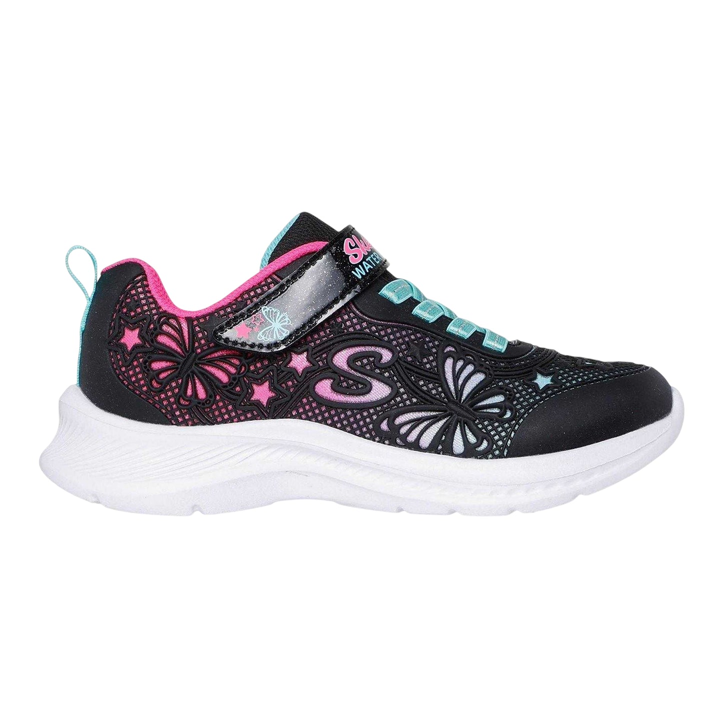 Black-Pink-Teal - Front - Skechers Girls Flower Low Cut Trainers