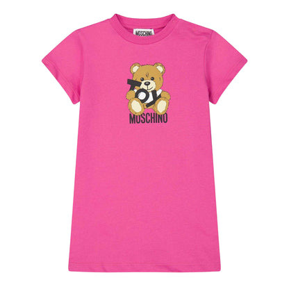 Azalea Pink - Front - Moschino Girls Teddy Bear Sweatshirt Dress