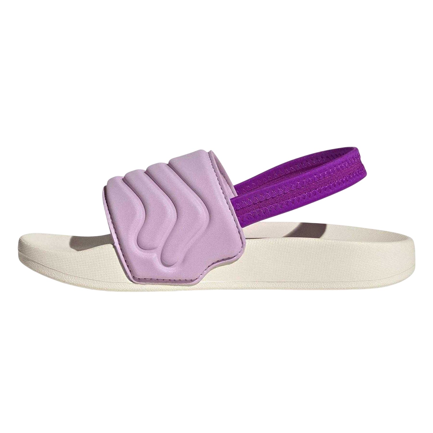 Off White-Purple - Side - Adidas Childrens-Kids Adilette Estrap 2.0 Elastic Strap Sports Sandals
